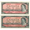 Image 4 : 4 - 1954 Canadian 2 dollar bills - Beattie/Rasminsky - Assorted prefixes & serial #'s