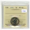 Image 1 : 1991 ICCS graded, Canadian 5 cent coin - MS66
