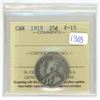Image 1 : 1919 ICCS graded, Canadian silver 25 cent coin - F15
