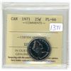 Image 1 : 1971 ICCS graded, Canadian 25 cent coin - PL66