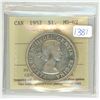 Image 1 : 1957 ICCS graded, Canadian silver voyageur dollar - MS62