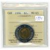 Image 1 : 1996 ICCS graded, Canadian 2 dollar toonie coin - MS65