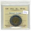Image 1 : 2011 ICCS graded, "Boreal Forest" Canadian 2 dollar toonie coin - MS64