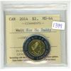 Image 1 : 2014 ICCS graded, "Wait for me Daddy" Canadian 2 dollar toonie coin - MS64