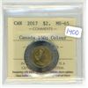 Image 1 : 2017 ICCS graded, "Dances with spirits" Canadian 2 dollar toonie coin - MS65