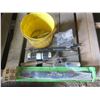 Image 1 : assorted tools, mower blade, grease gun tips, etc.