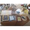 assorted kitchenwares and picture frames