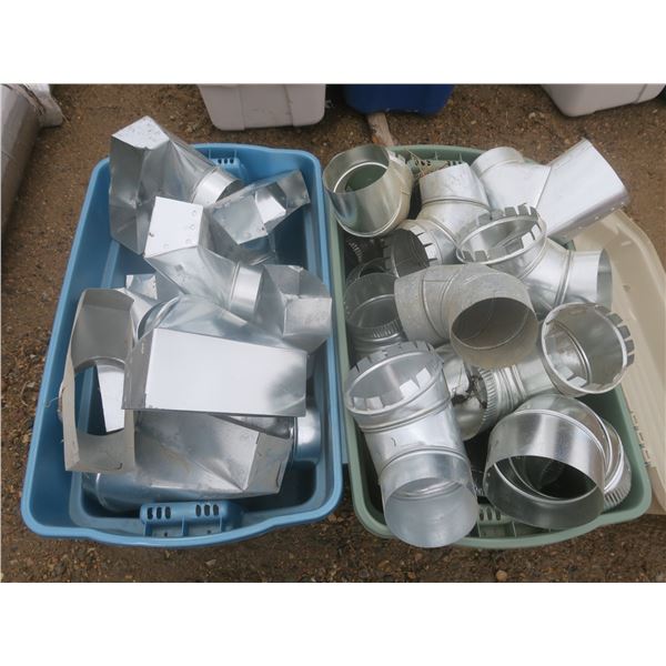 2 totes of HVAC/ducting register boxes and elbows