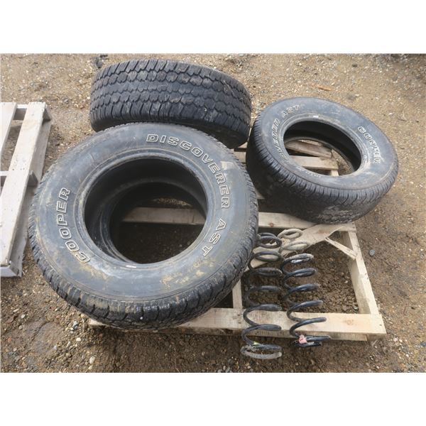 set of 4 Cooper 245/70R16 tires and 2 Chrysler coil springs