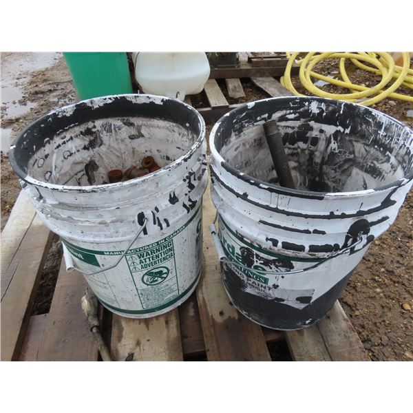 two 5 gallon pails of assorted pipe fittings