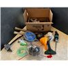 Box of plumbing, watering parts & garden shears