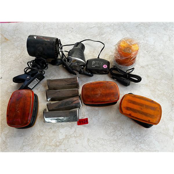 Box with magnetic lights/beacon light, Pete headlight louvers, fan etc.