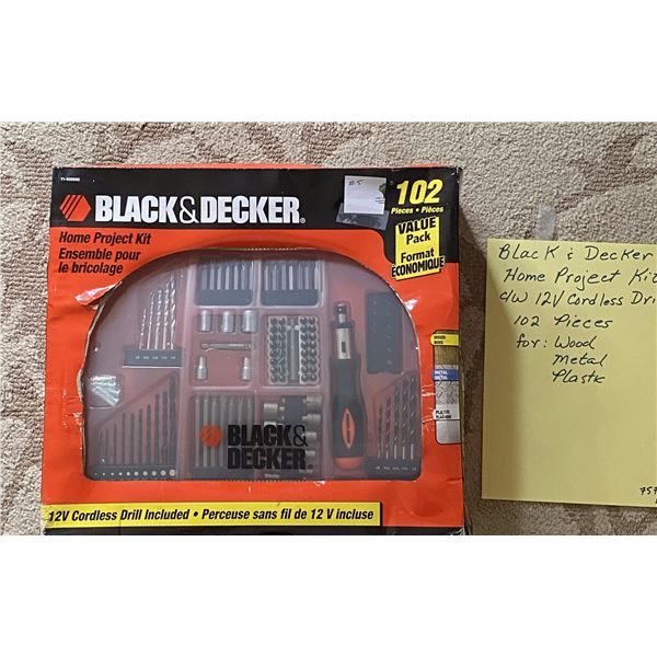 Black & Decker, Home project kit c/w 12V Cordless drill 102 pieces