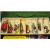 Image 2 : Green metal tackle box, c/w accessories