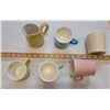 Image 2 : Five colored pottery mugs from Medalta Potteries in Medicine Hat and one matching yellow pitcher