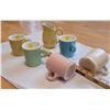 Image 3 : Five colored pottery mugs from Medalta Potteries in Medicine Hat and one matching yellow pitcher