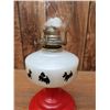 Image 2 : Vintage WhiteFlame Light Co. Red base, ScottishTerrier Dog pattern. 11 Inch oil lamp