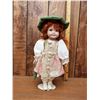 Image 1 : Porcelain Doll in white, pink and green dress with green hat and handbag
