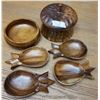 Image 1 : Vintage wood serving dish with lid, bowl and pineapple shaped serving dishes