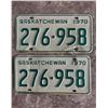 Image 1 : Sask 1970 license plate matching pair. Excellent condition! 276-958