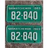 Image 1 : Sask 1969 license plate matching pair. Excellent condition! 82-840