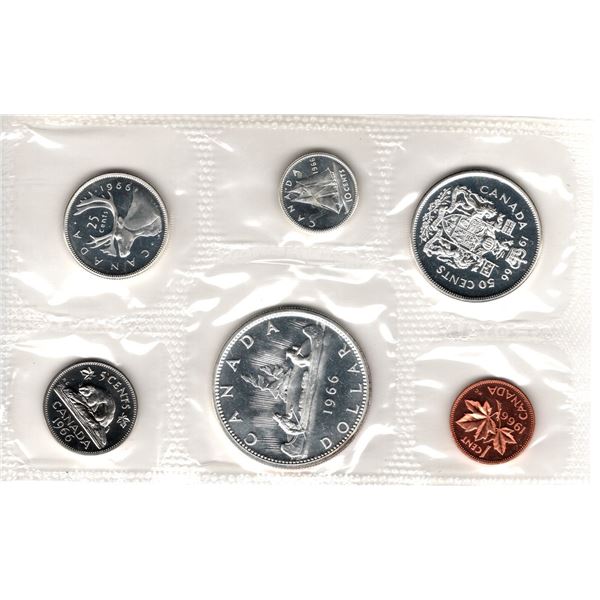 1966 Uncirculated Six Coin Set Silver Dollar, Fifty Cent Piece, Quarter, Dime, Nickel, Penny