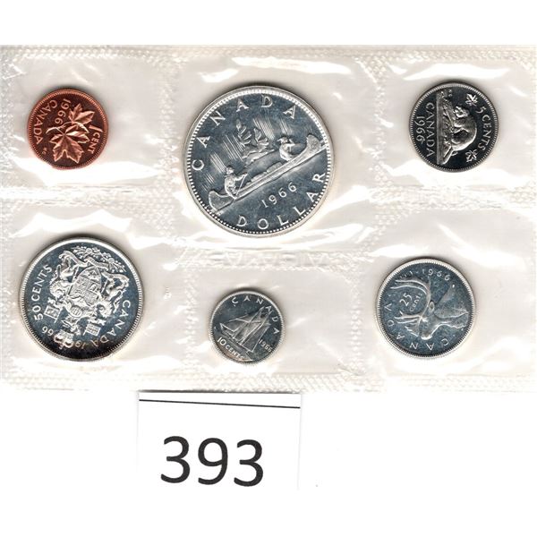 1966 Uncirculated Six Coins Silver Dollar, Fifty Cent Piece, Quarter, Dime, Nickel, Penny