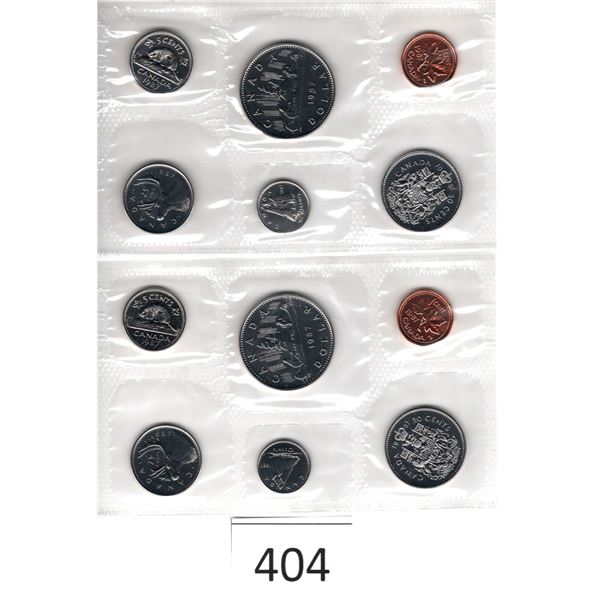 Two Sets Uncirculated 1987 Six Coins Silver Dollar, Fifty Cent Piece, Quarter, Dime, Nickel, Penny