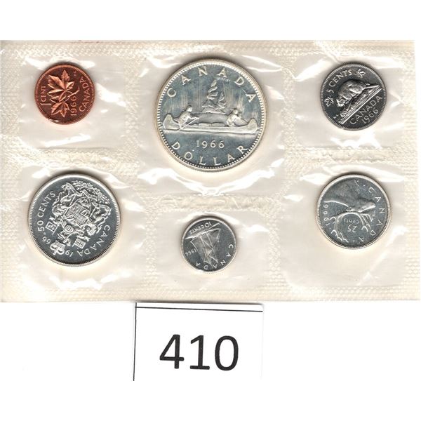 1966 Uncirculated Six Coins Silver Dollar, Fifty Cent Piece, Quarter, Dime, Nickel, Penny