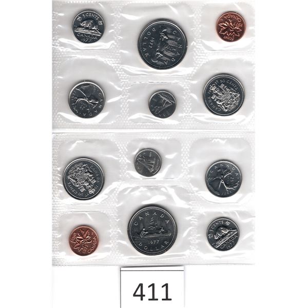 Two Sets 1977 Six Coins Silver Dollar, Fifty Cent Piece, Quarter, Dime, Nickel, Penny