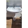 Image 1 : Two piece white pedestal sink with faucet