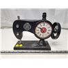 Image 1 : Sewing machine tin desk clock, works - missing seconds, keeps time - 8.5"H