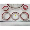 Image 2 : Bundle of red accented decorative glass-wares - serving bowl, bowls, cups