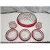 Image 6 : Bundle of red accented decorative glass-wares - serving bowl, bowls, cups
