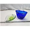 Image 4 : Blown glass décor items - cobalt blue purse & Green bowl