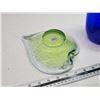Image 5 : Blown glass décor items - cobalt blue purse & Green bowl