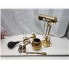 Image 1 : Collection of brass items - Library lamp, trumpet horn, shoe horn, etc.