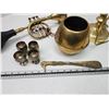 Image 2 : Collection of brass items - Library lamp, trumpet horn, shoe horn, etc.