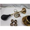 Image 3 : Collection of brass items - Library lamp, trumpet horn, shoe horn, etc.