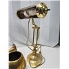 Image 4 : Collection of brass items - Library lamp, trumpet horn, shoe horn, etc.