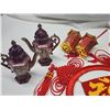 Image 4 : Collection of Decorative items - Painted oriental eggs, Korean masks, Infant booties, wooden wagon, 