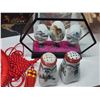 Image 5 : Collection of Decorative items - Painted oriental eggs, Korean masks, Infant booties, wooden wagon, 