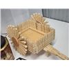Image 7 : Collection of Decorative items - Painted oriental eggs, Korean masks, Infant booties, wooden wagon, 