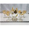 Image 5 : Gold Leaf accented, glass decanter set - c/w 6 wine glasses