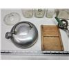 Image 2 : Vintage kitchen items - Tea kettle, small Silk washboard, flour sifter, etc.