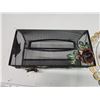 Image 6 : Metal rose décor - Wall hanging pictures, Tissue box, and floral cane - like new
