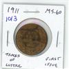 Image 1 : 1911 Canadian Large Cent. The first large cent issued for King George V. MS-60 with Traces of Lustre