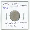 Image 1 : 1944 Diving Bluenose Canadian Silver 10 Cents. Rotated Dies plus Die Crack through 10 CENTS. VF-20. 