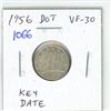 Image 1 : 1956 Dot Canadian Silver 10 Cents. Key Date. VF-30.