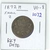Image 1 : 1872H Small 2 Canadian Victorian Silver 25 Cents. Heaton Mint. Key Date. VG-8.